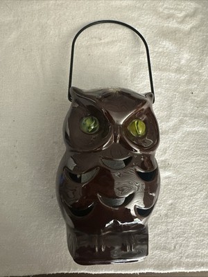 Vintage INARCO Japan Owl Lantern Candle Holder Cats Eye Marble Eyes Redware MCM