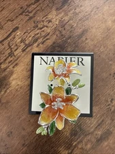 NEW NWT Napier Silver tone Beautiful Yellow Orange Flower Pin Brooch