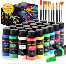 Acrylic Paint Set 24 Colors 2 Oz Bottle with 12 Art Brushes, Art Supplies for P