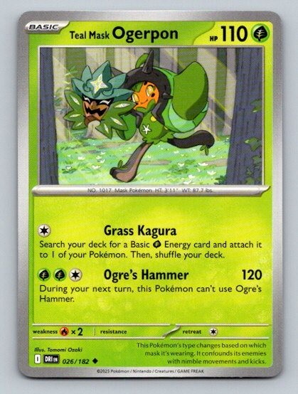 2025 Pokemon Card Destined Rivals Teal Mask Ogerpon 26/182