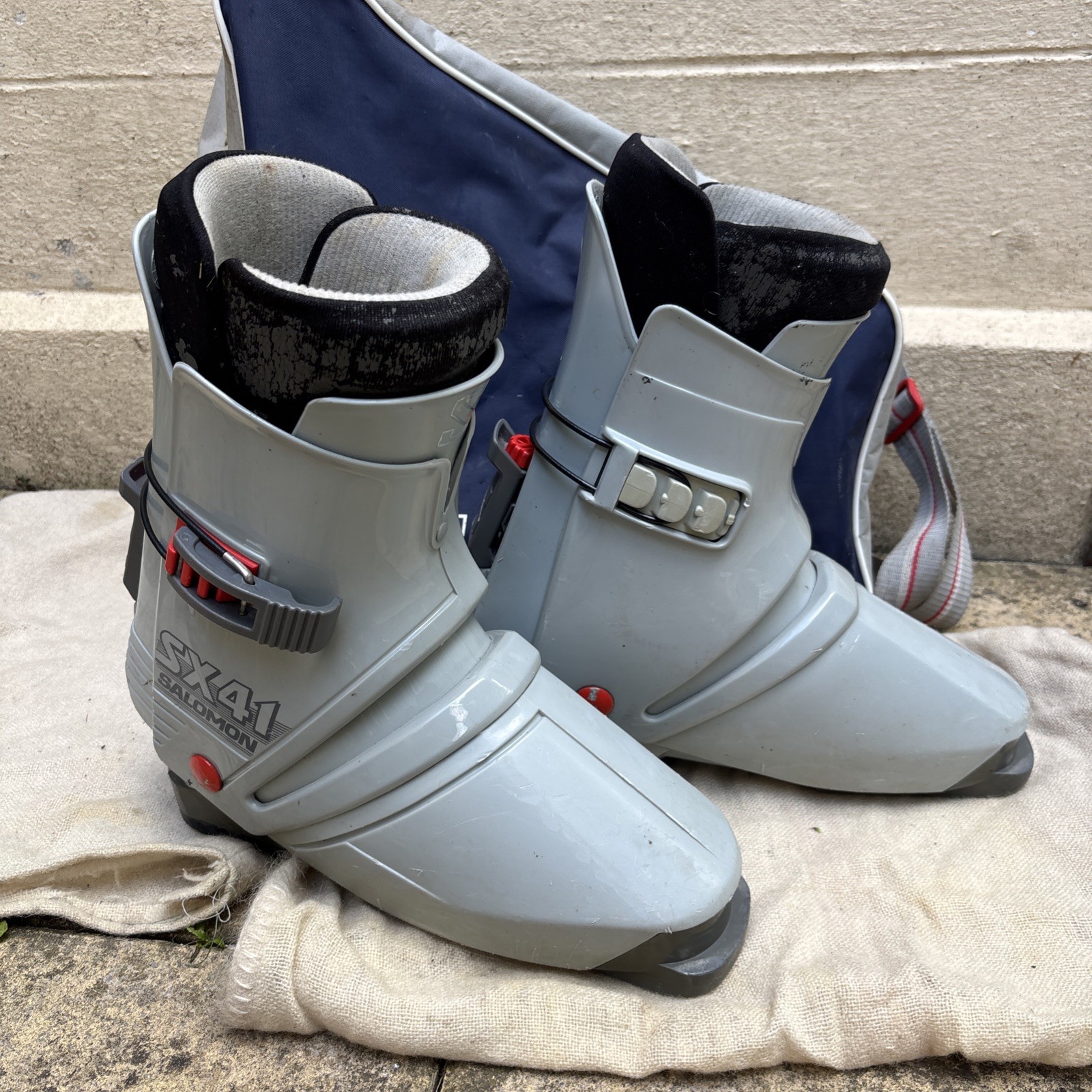 Scarponi da sci Salomon SX 41 taglia EU 48 grigi con sacchetti antipolvere e custodia! Vintage?