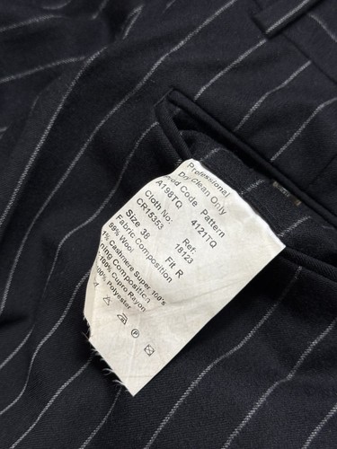 Men’s Crombie Black Double Breasted Suit 38R / W30x30” Flannel Wool Chalk Stripe - Picture 18 of 19