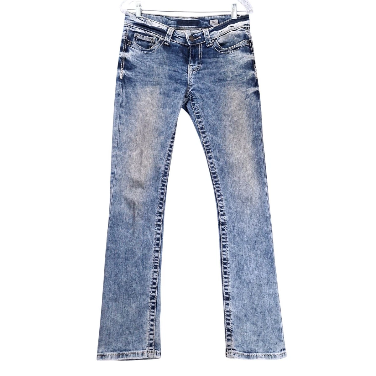 Jean BKE Starlite Taille 24 - Ourlet Recoupé à 20" - Bleu Délavé Déchiré