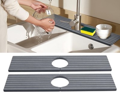 2 Pack Faucet Mat for Kitchen Sink, Diatomaceous Stone Mat, 23.6x4 Inch, Dark...
