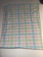 Vintage Gerber Baby Blanket Pastel Plaid Fleece Pink Blue Yellow Green