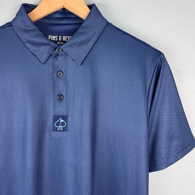Pins & Aces Mens Medium Blue Short Sleeve Striped Performance Golf Polo Shirt