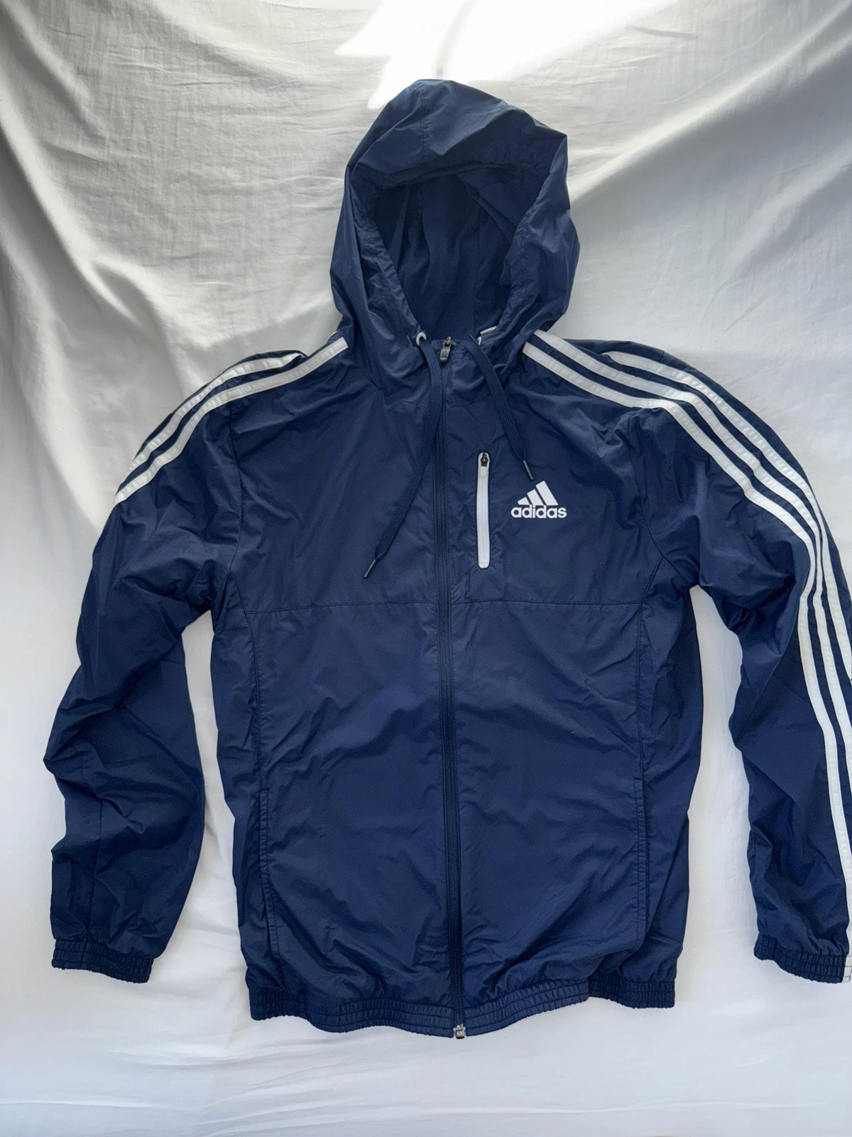 Adidas Men's Size S Blue Full Zip Hooded Jacket w/ 3-Stripes & Logo - product detail image 3
