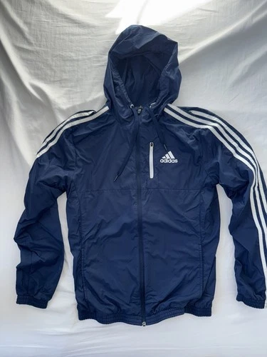 Adidas Men's Size S Blue Full Zip Hooded Jacket w/ 3-Stripes & Logo image 3