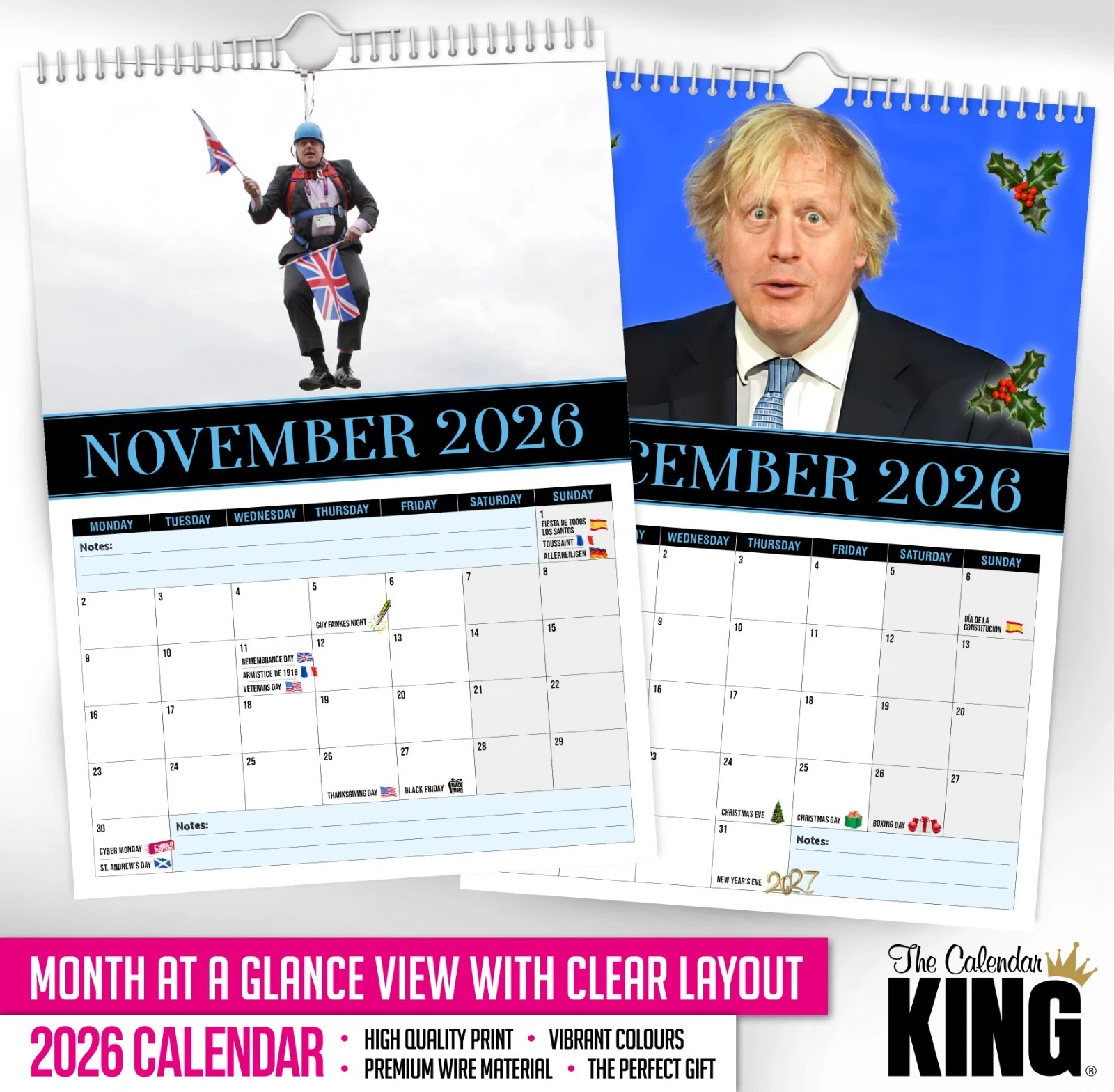 Boris Johnson – 2026 Wall Calendar - Funny - Quirky - Christmas - Birthday