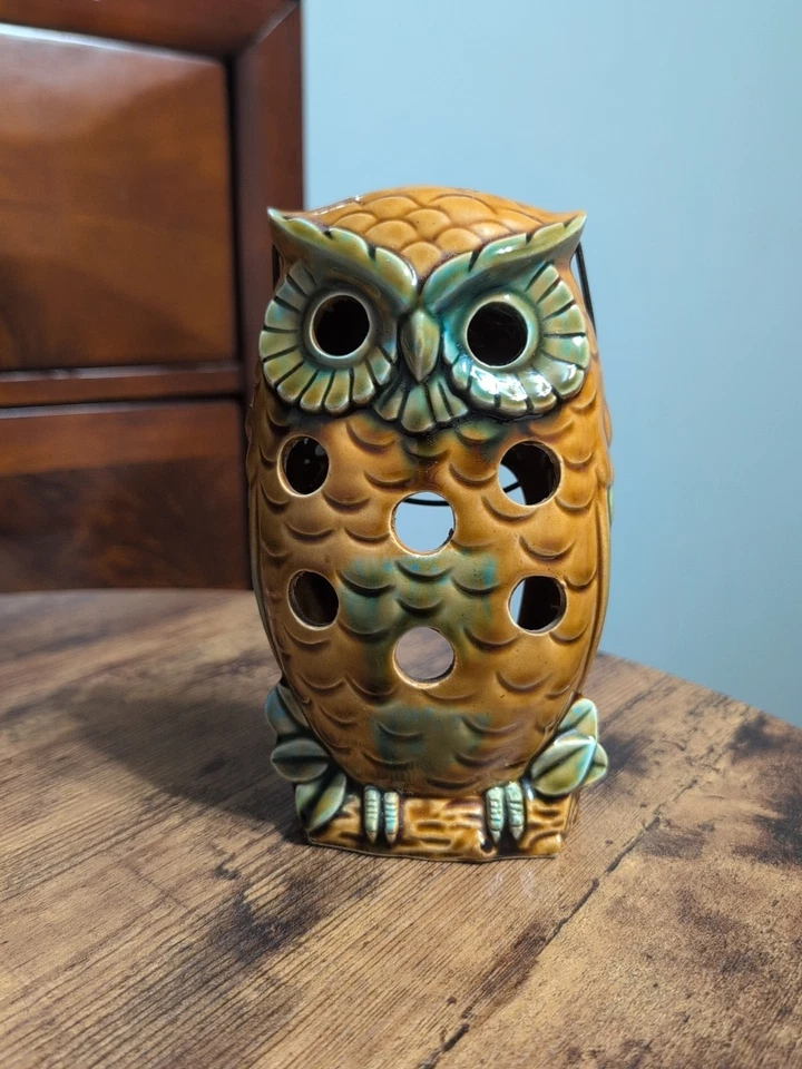 "Candelabro colgante linterna de cerámica vintage de búho luz de té 7"" de alto" Foto 3 de 4