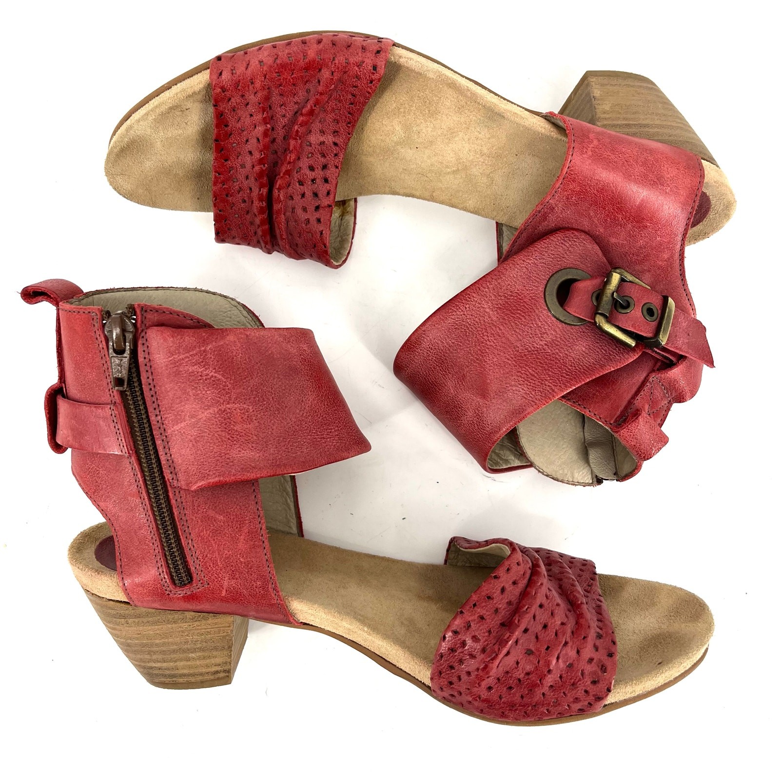 DKODE Red Leather Block Heel Open Toe Sandals EU4… - image 4