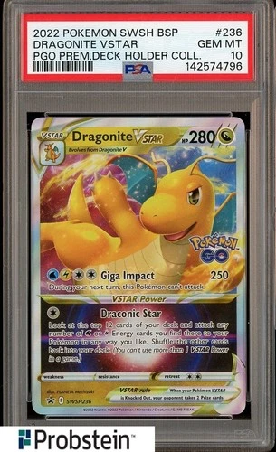 2022 Pokemon SWSH BSP PGO Prem Deck Holder Coll #236 Dragonite VStar PSA 10