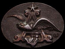JF29134 VINTAGE 1970s ANHEUSER-BUSCH EAGLE EMBLEM PEWTER BEER BELT BUCKLE