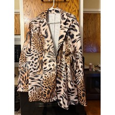 Womens Animal Print Blazer Jacket Leopard Tan Black XL Casual Work Fashion