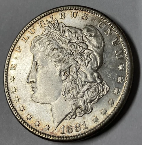 (B) 1881 - S SILVER AU MORGAN DOLLAR 1$