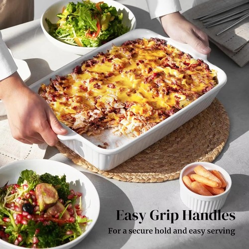 Stripe Pattern Baking Dish Rectangular Lasagna Pan Ceramic Baking Tray Oven - Picture 6 of 15