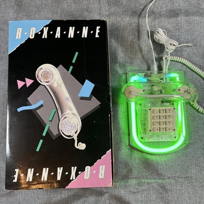 Vintage Roxanne Clear Light Up NEON Green Telephone Model 9221-8, 1980's Retro