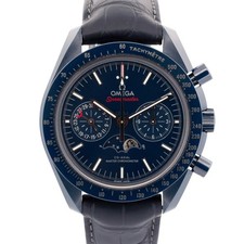 Omega PAPERS Omega Speedmaster BLUE Ceramic 304.93.44.52.03.001 Leather Moonphase BOX