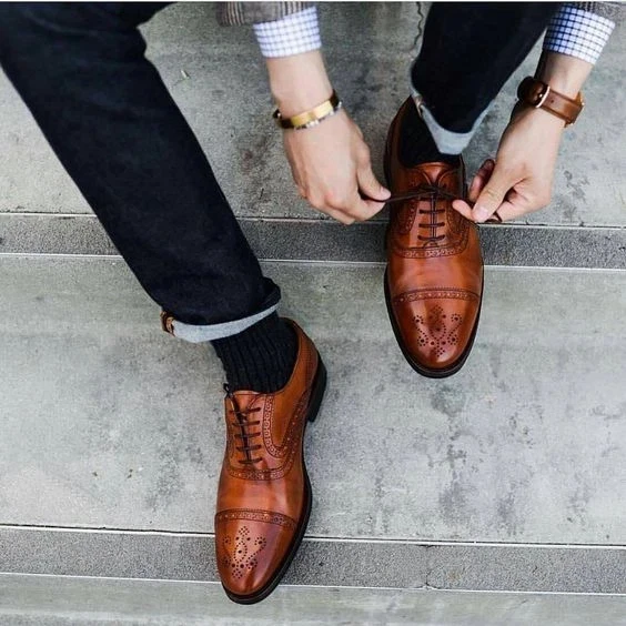 Handcrafted Brown leather Shoes CapToe Leather Laceup Shoes brogue Leather shoes