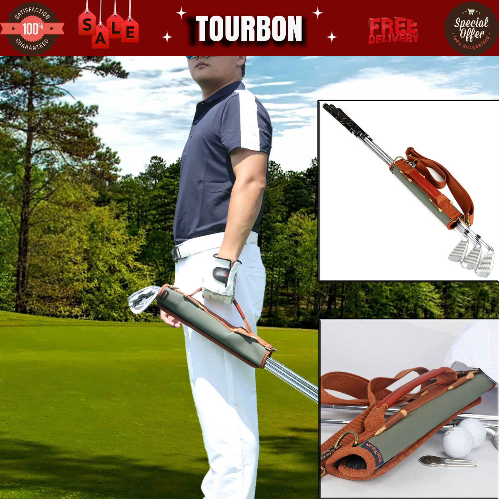 TOURBON Golf Iron Clubs Carry Driver Putter Holster Bag Range Pack Rollup Mat