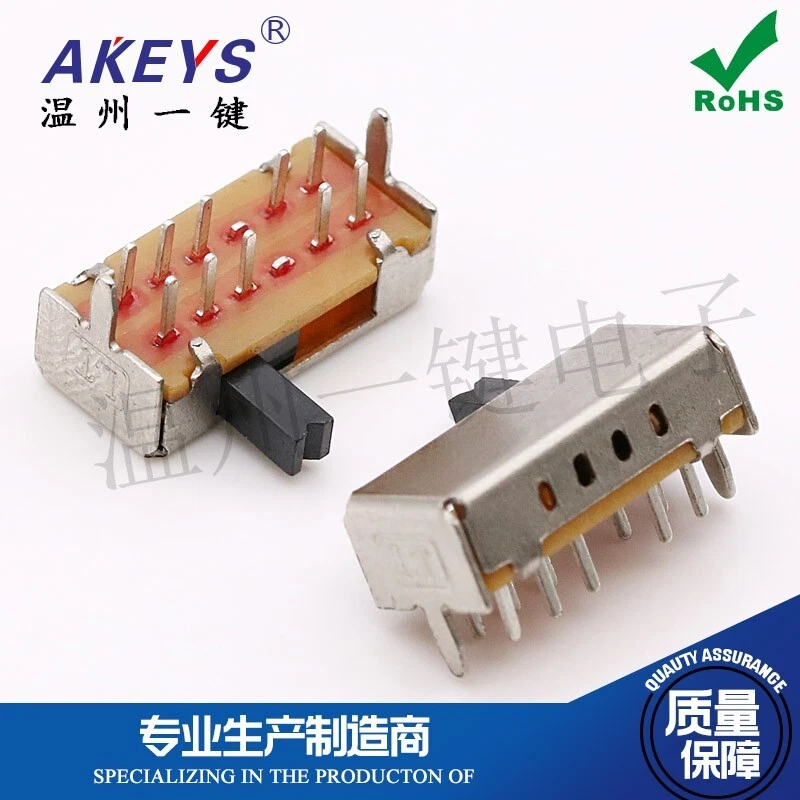 10) Interruptor lateral horizontal SK-24D07 2P4T 10 pines altura mango 4 mm con 2 pasadores fijos Foto 2 de 4