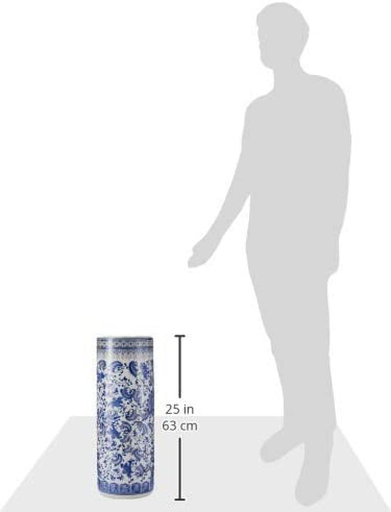 24" Floral Blue & White Porcelain Umbrella Stand eBay
