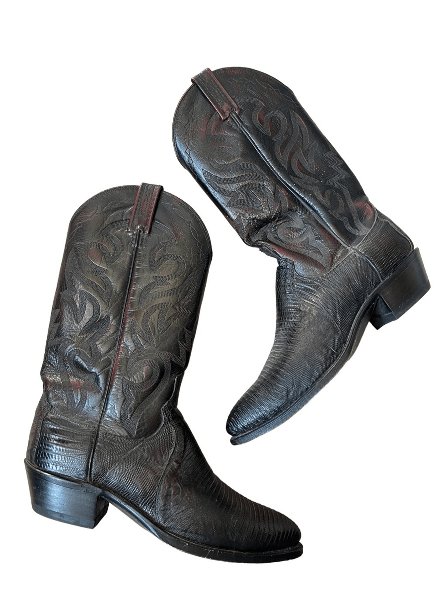 DAN POST 9 D Genuine Teju LIZARD Black Cherry Cowboy Boot  display picture 1