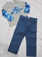 NWT Boys BABY GAP Teal Pants Camo Dinosaur Long Sleeve Shirt Set Outfit 2T