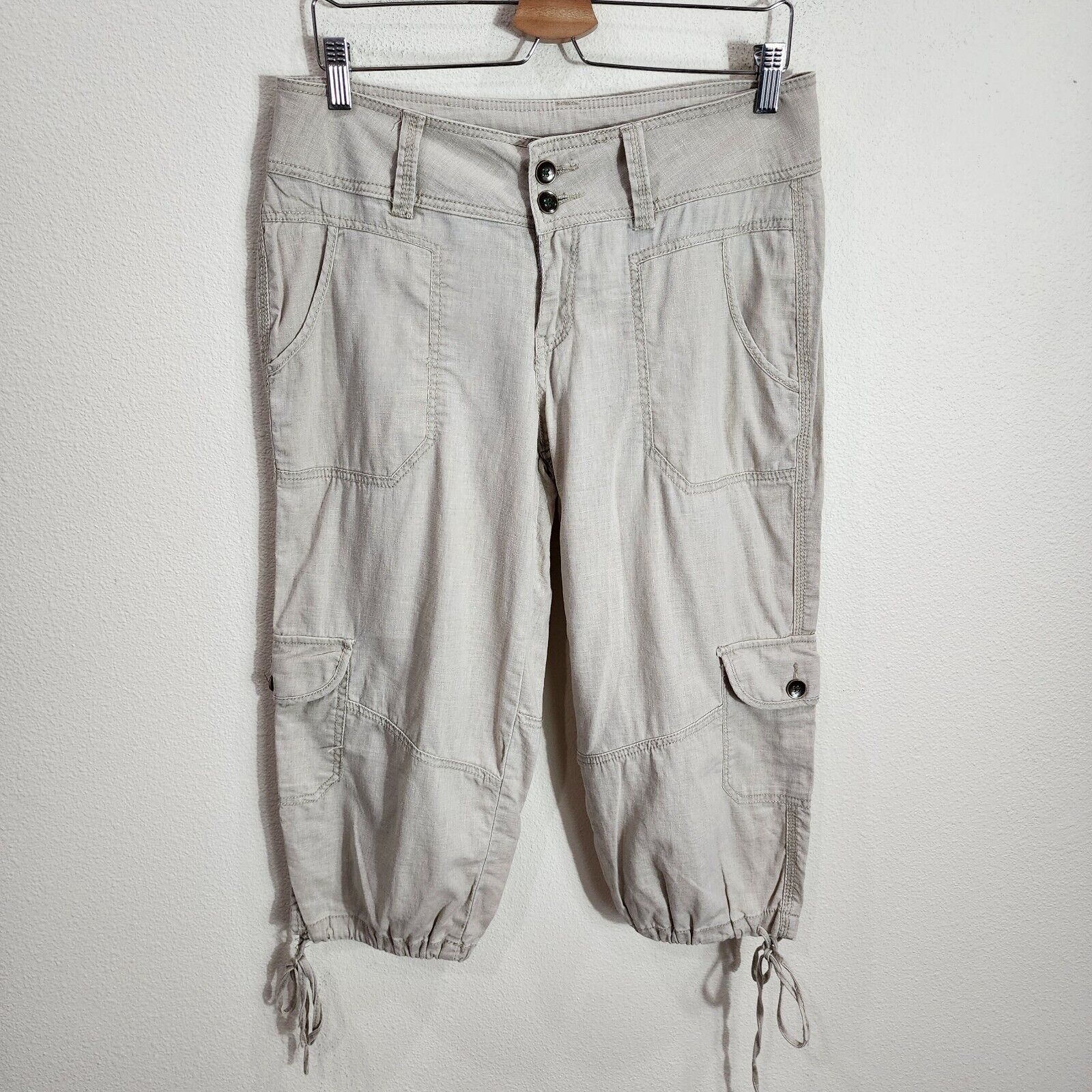 Worn Brand Linen/Cotton Beige Capri Cargo Pants Women's Size 10/30
