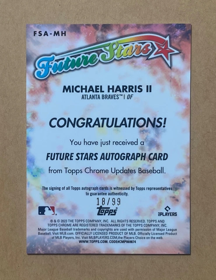 2023 Topps Chrome Update Michael Harris II Rookie Future Stars Auto RC #18/99 - Image 2 of 2