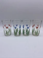Vintage Kraft Cheese Spread Glasses Swanky Swigs 1930’s -50’s Red And Blue Tulip