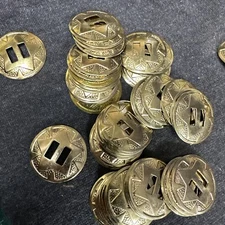 10 -  1 1/4” Vintage Western Saddle Brass Colored Star Round Slotted Conchos