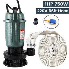 Submersible Sump Pump 1HP 750W Cast Iron Sewage Pump 4000GPH w/66ft HOSE 220V