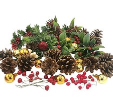 Vtg Christmas Crafts Plastic Floral Picks Wreath Greenery Cones Balls Berries