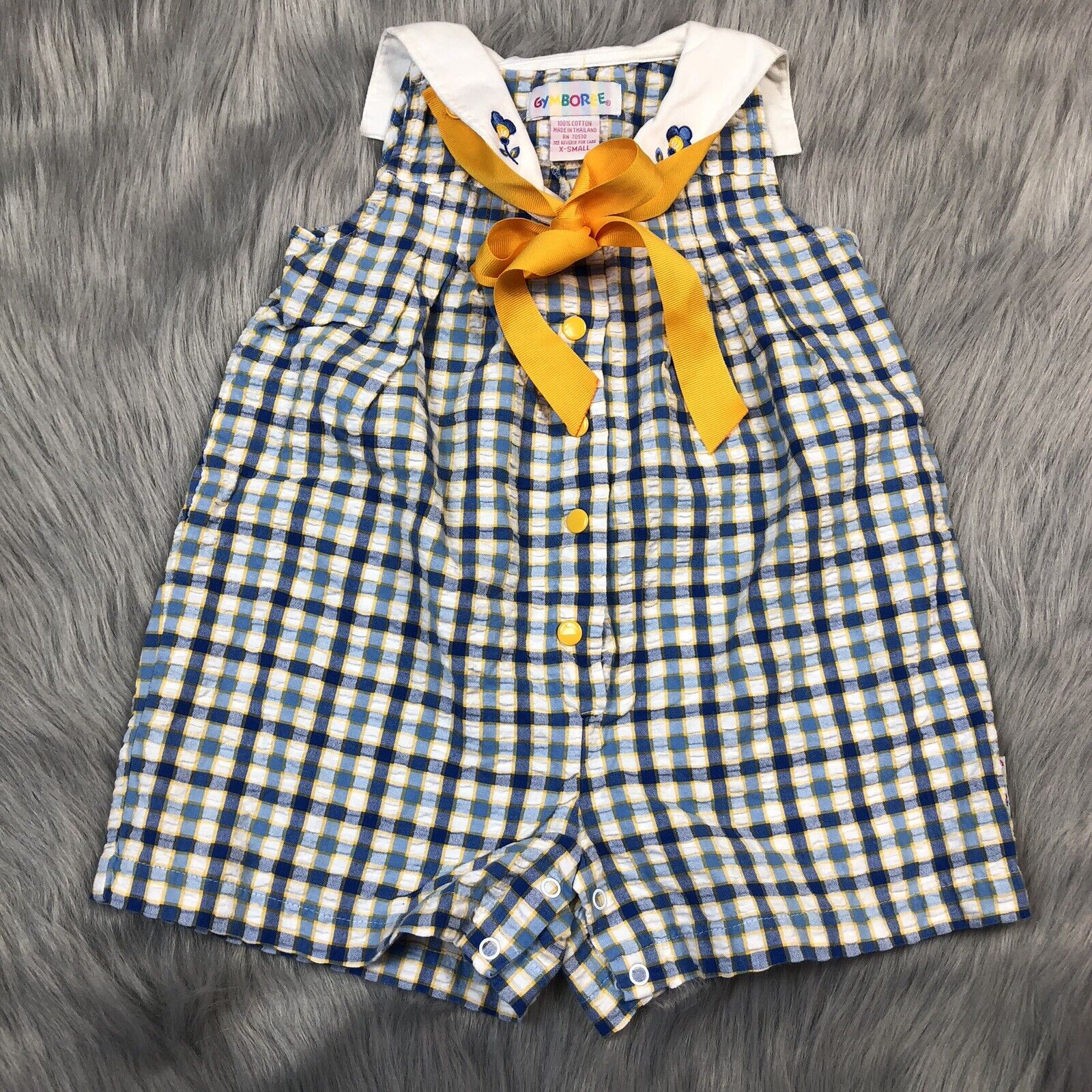 Vintage Gymboree Baby low-pricing Girls Blue Plaid Yellow White All stores are sold S Seersucker