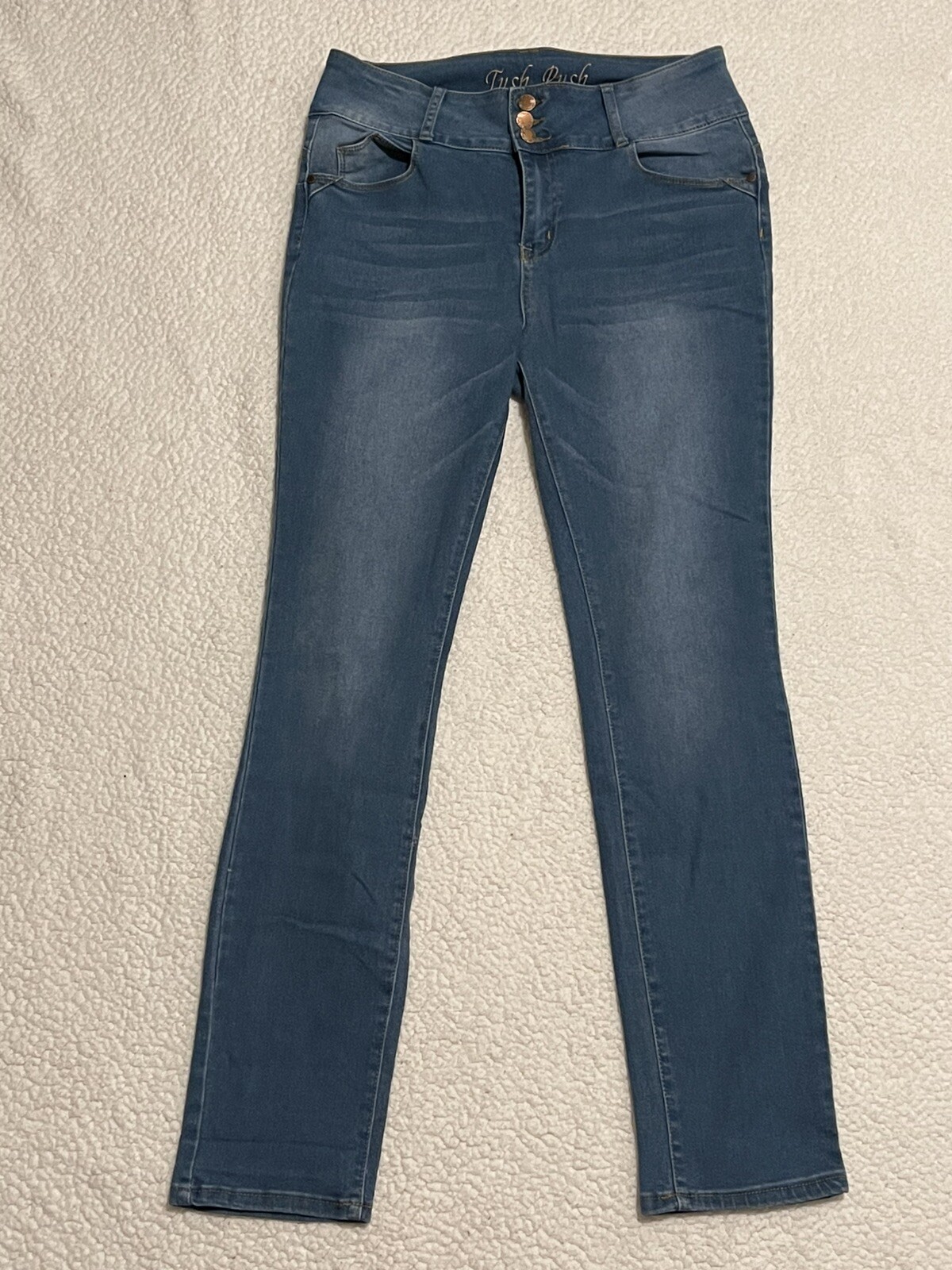 Tush Push Womens High Rise Triple Button Skinny Jeans Medium Wash Blue Size 15