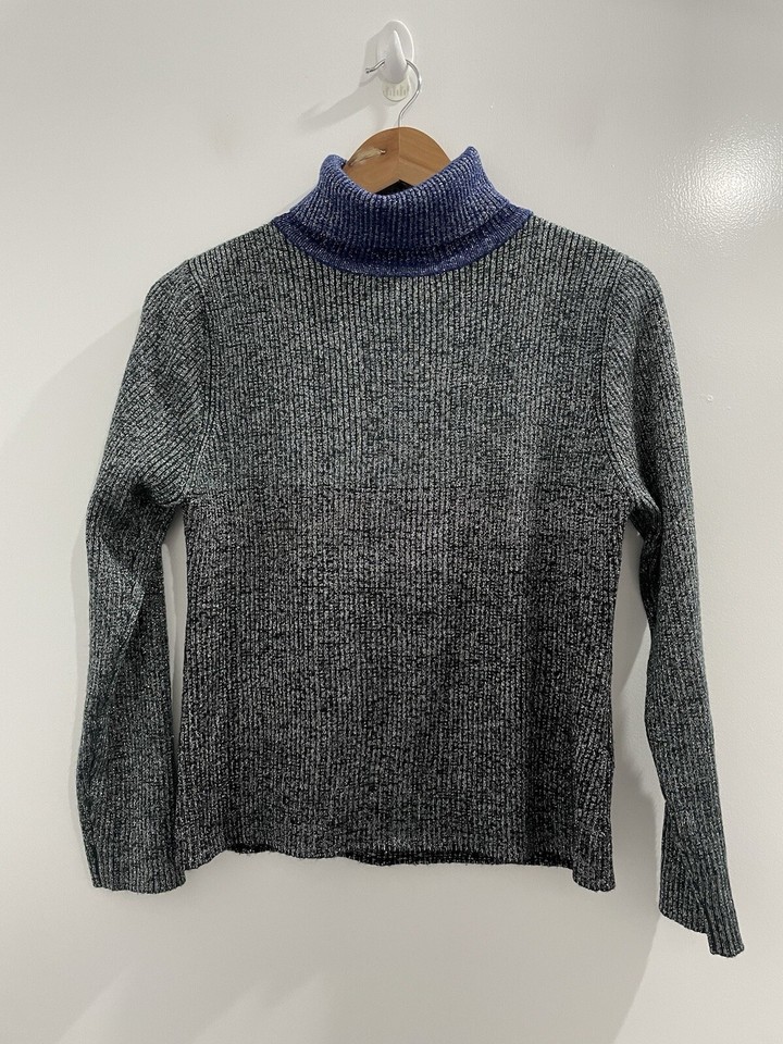 Kipone Metallic Pullover Sweater Jumper Size L Turtleneck Wool Blend (D)
