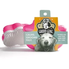 Groom Genie Large Pet Hair Massaging Brush Grooming Tool for Cats Dogs-Raspberry