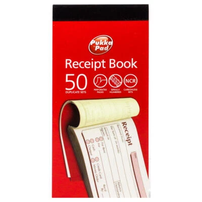 Pukka Pad Duplicate Receipt Book Carbonless DCU2520 50 Sets 69x140mm Rent New