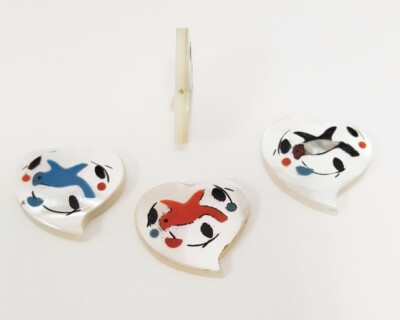 3 VINTAGE GENUINE MOTHER PEARL ZUNI BIRD INLAY 1/2 DRILLED HEART PENDANT 1270RBB