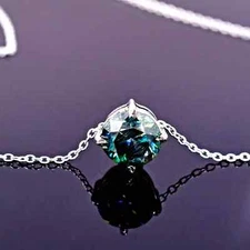 Certified 4.20 Ct Blue Treated Round Cut Diamond Solitaire Pendant in 925 Silver