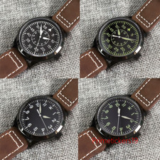 42mm Miyota 8215 ST1612 Black PVD Automatic Men Pilot Watch Green Luminous