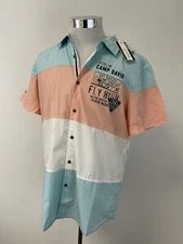 Camp David Shirt Mens Medium Button Up Embroidered Color Block Short Sleeve N172