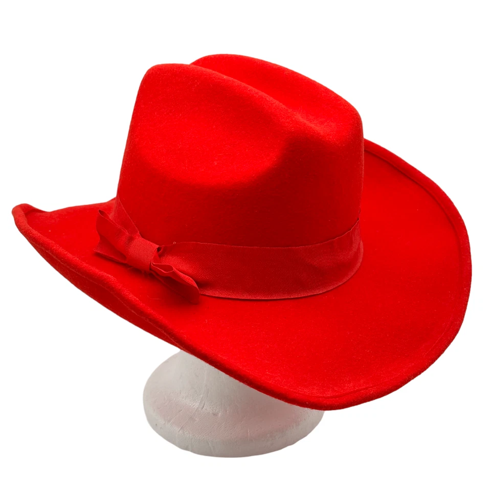 Sombrero Western de fieltro rojo vintage sin estructura 22" circunferencia interior 7" a través Foto 4 de 4
