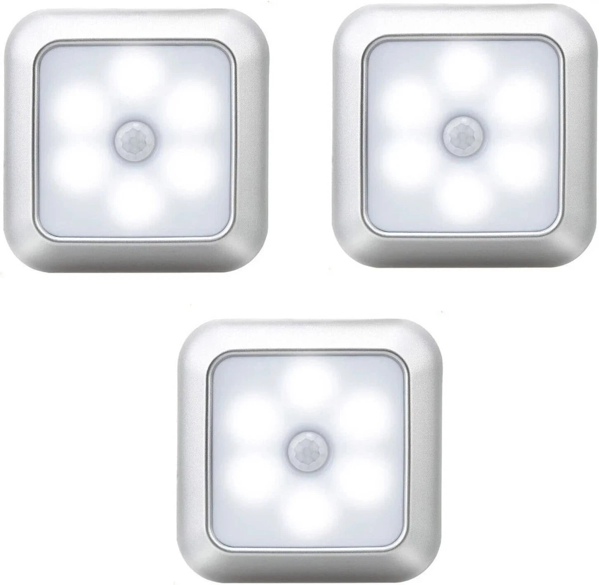 3 Pack Adhesive Motion Sensor Light Battery Operated LED Cold Lights for Wall