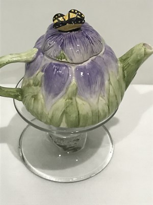 Certified International Peggy Jo Ackley Teapot Flower & Butterfly