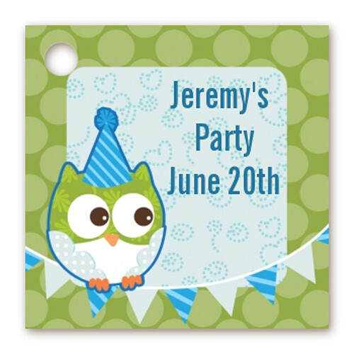 Owl Birthday Boy - Personalized Birthday Party Card Stock Favor Tags - Set of 20