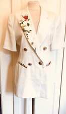 Hamells Cream Gold Button Double Breasted Floral Lapel Jacket Size 12 Chest 34”