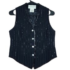 Vtg Jaeger Beaded Vest sz 6 Women Black Strip...