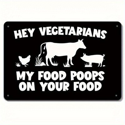 Grill Master Gift Metal Sign Hey Vegetarians Retro Black & White Art Decoration